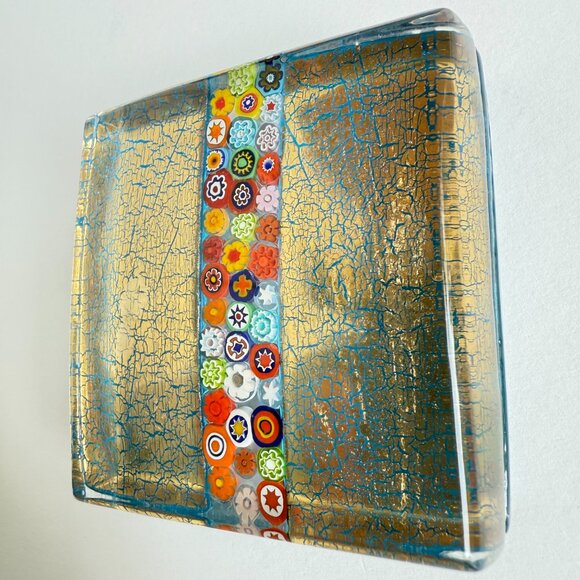 Vintage Murano Millefiori 22k Gold Leaf Square Paperweight - Picture 3 of 4